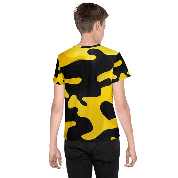 Youth Crew Neck T-Shirt black and yellow camo product image (2)