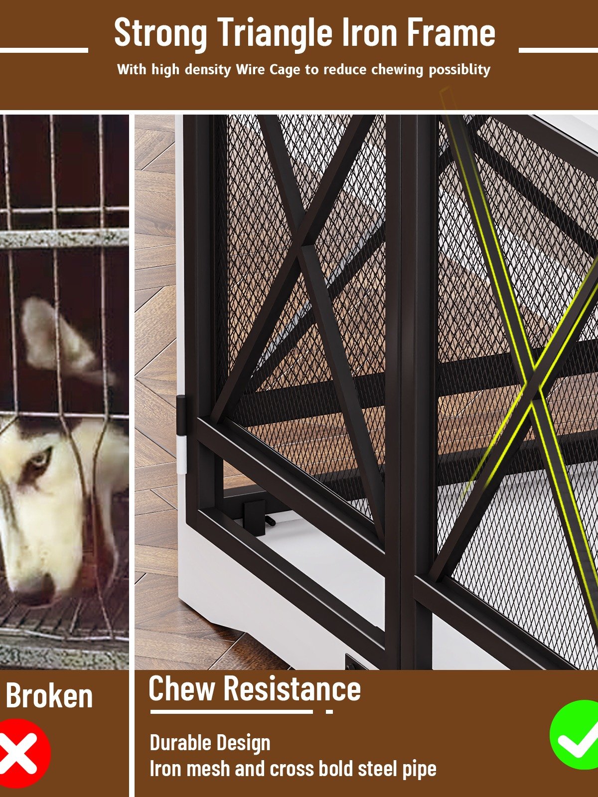 48 inch Extra Large Dog Crate Furniture,Double Door Indoor Kennel,End Side Table Wooden Dog Crates,Anti-Chew Anti-Escape, White product image (2)