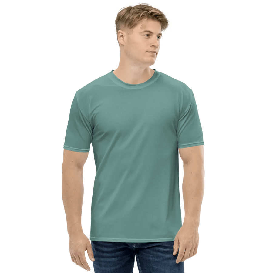 Plain Medium Teal Green Soft Summer Men's Crewneck Polyester Heavyweight Premium T-Shirt by Treasure Pie product image (4)