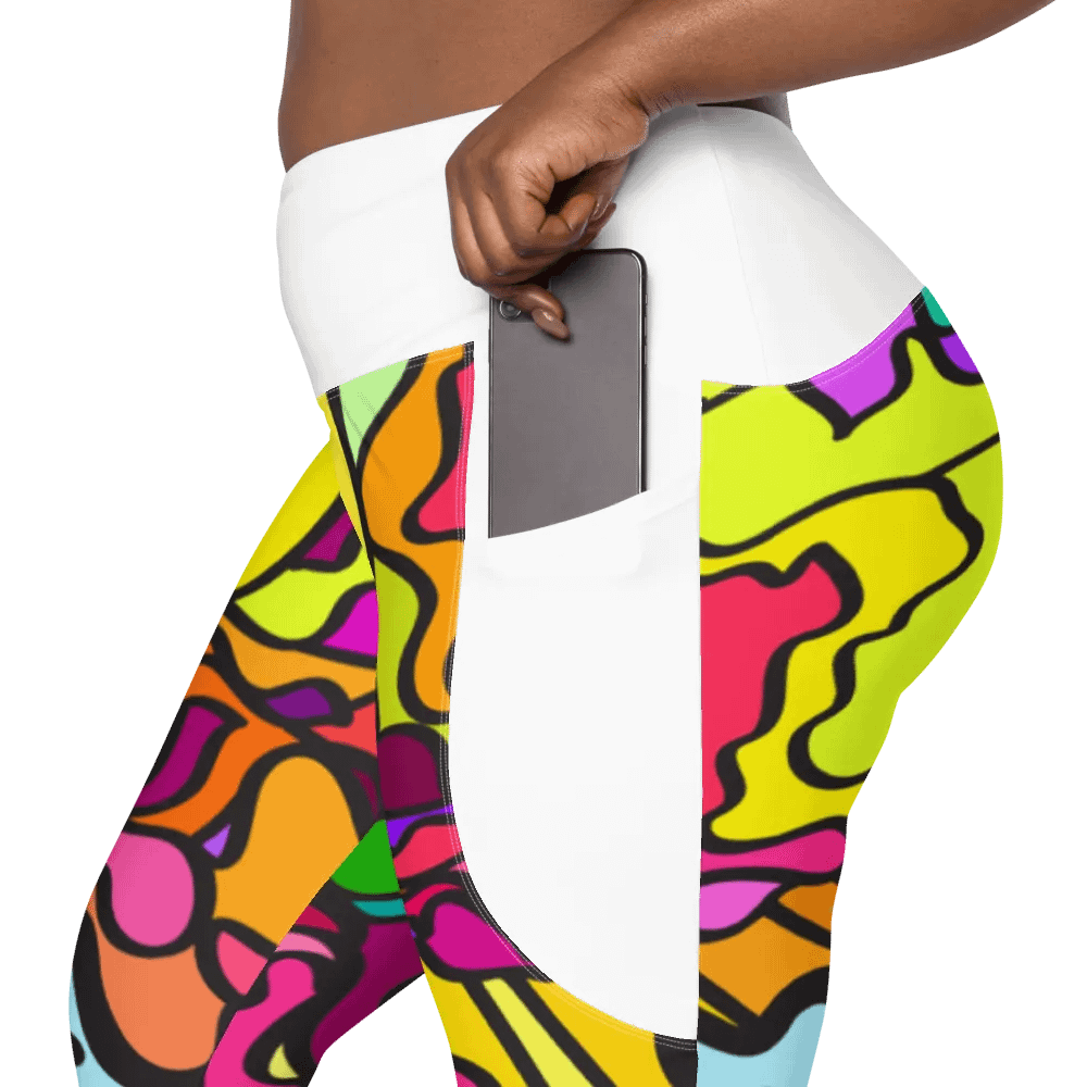 Psychedelic Fusion Crossover Leggings with Pockets - Wave at Sunset product image (4)