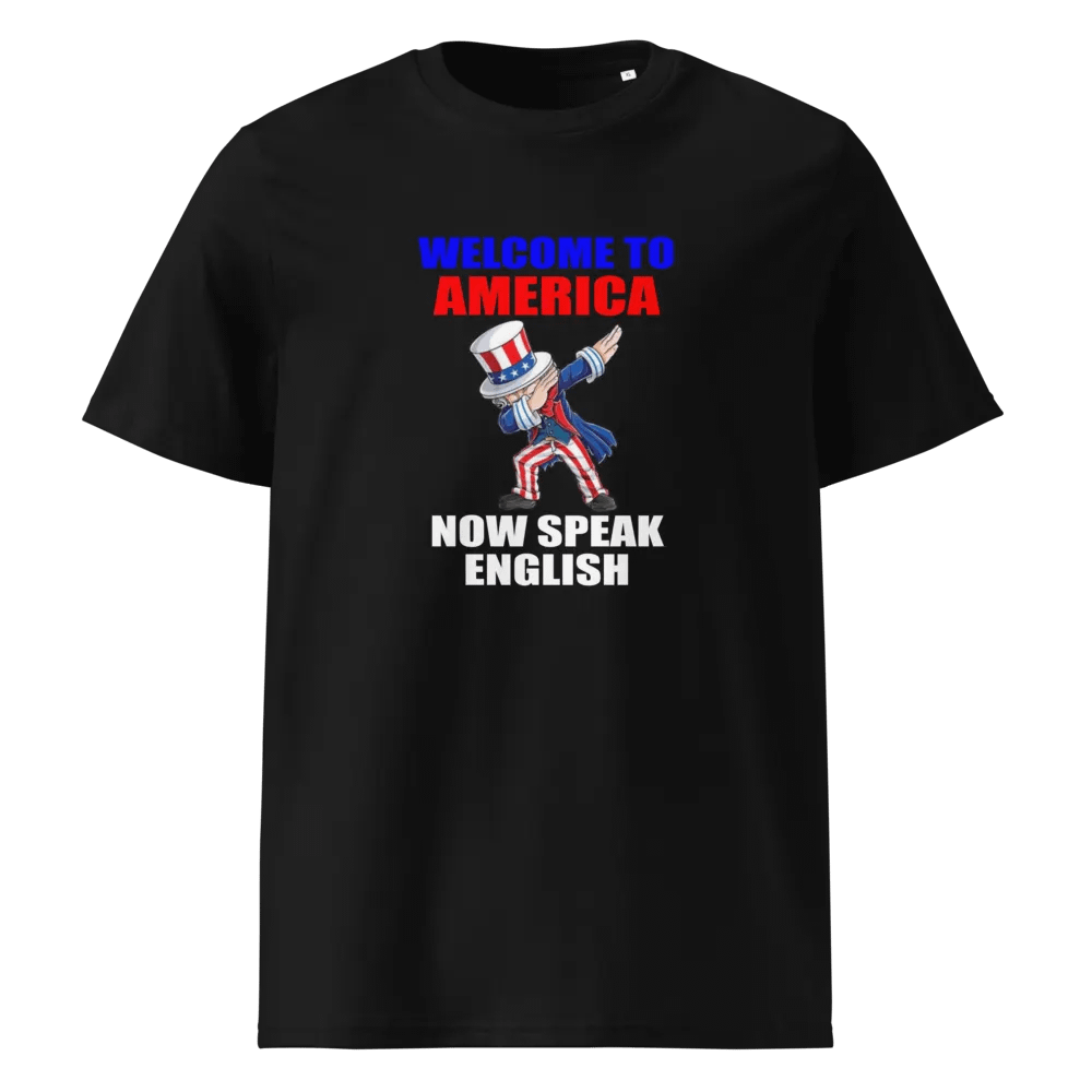WELCOME TO AMERICA NOW SPEAK ENGLISH FUNNY GREETING SHIRT product image (1)
