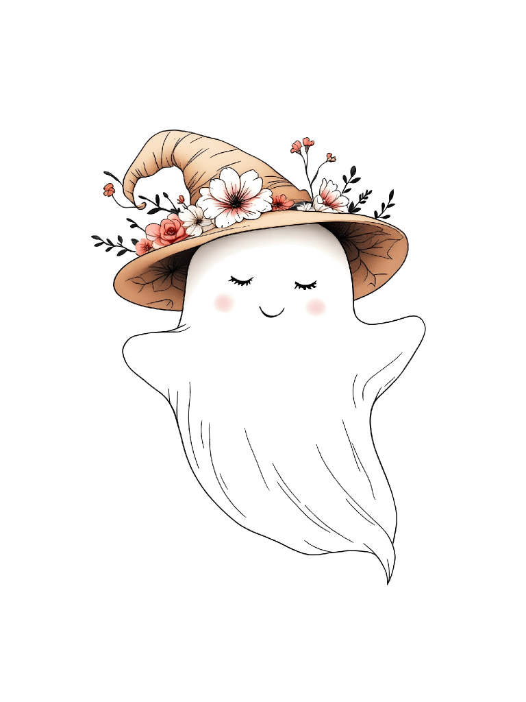 21 Simple and Elegant Smiling Ghost Clipart with Pose, Hat, and Floral Design - Charming Digital Art Collection for Halloween Decor and Projects product image (2)