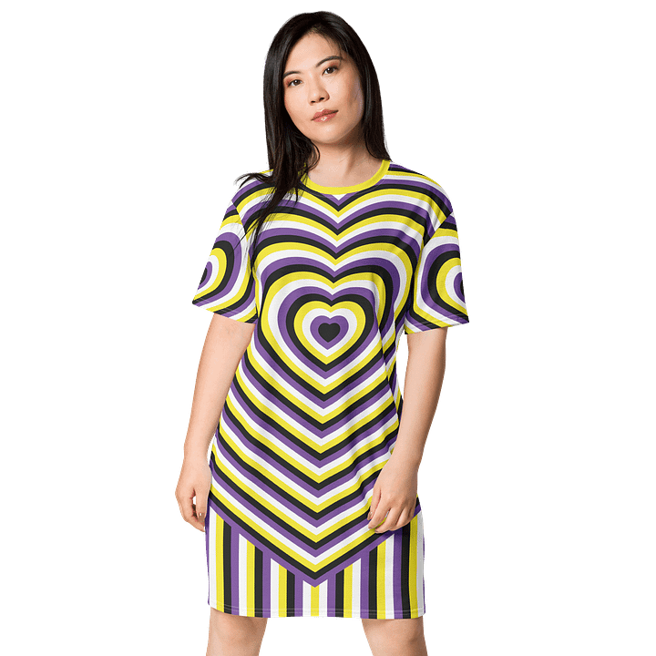 Non-binary Pride Hearts T-shirt Dress product image (1)