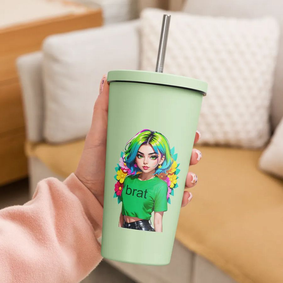 Brat 20 oz Tumbler Cup - Mint - Insulated Tumbler with a Straw v1 product image (3)