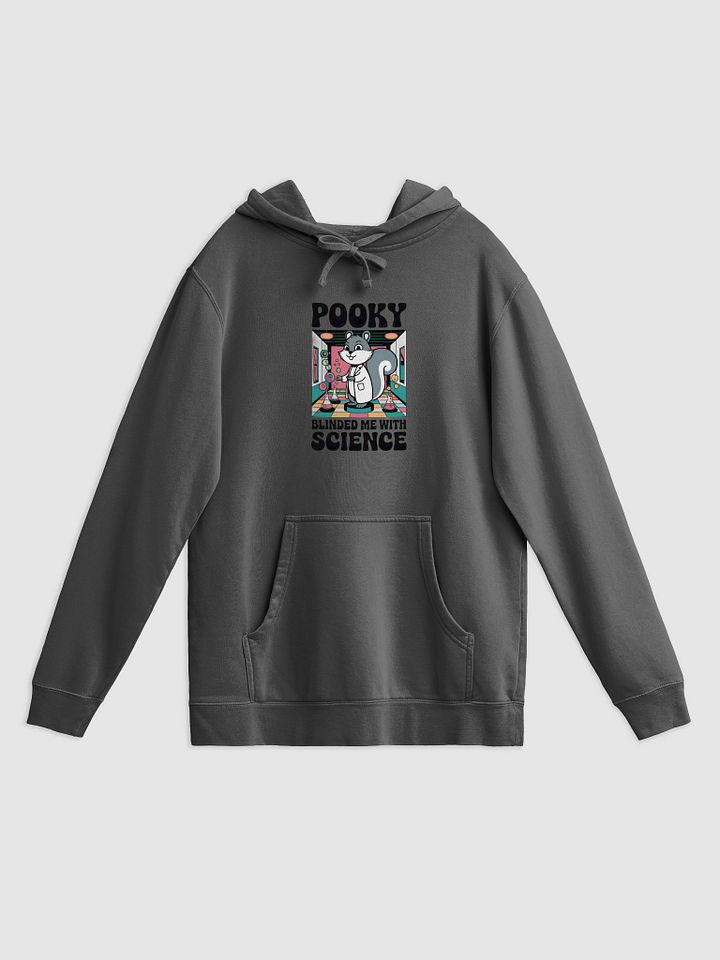 Super Premium Hoodie: Image on both Sides, Pooky Blinded me with Science, retro in pooky's lab with 70s font product image (1)