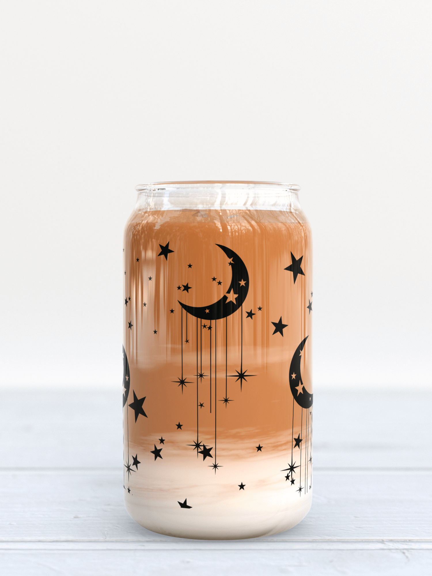 Celestial Glass Can with Moon & Stars Design Earthy product image (1)