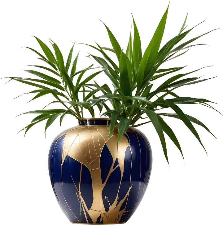 Blue Kintsugi Vase with Gold Design PNG product image (1)