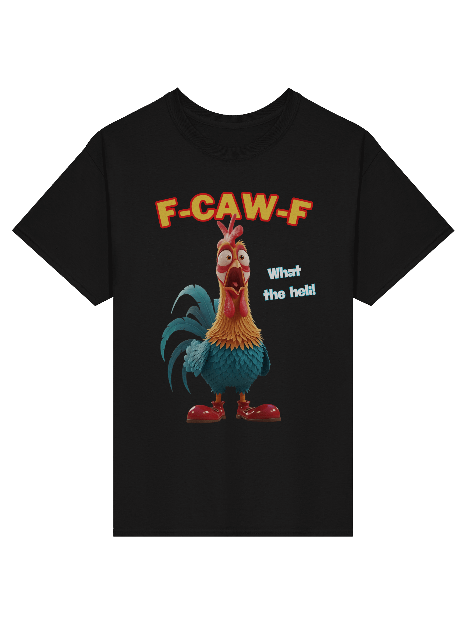 FUNNY ROOSTER T-SHIRT – BIG ROOSTER GRAPHIC TEE WITH “F-CAW-F” & “WHAT THE HELLI” SLOGANS – FARM HUMOR SHIRT, GAG GIFT product image (4)