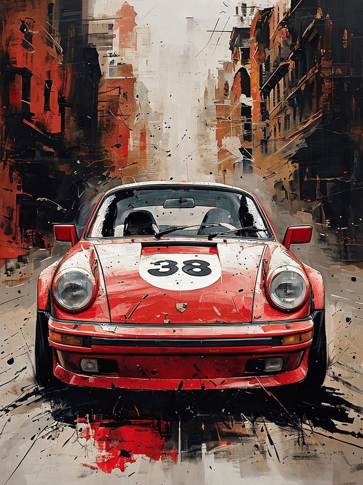 Dynamic Red Sports Car Splash-Paint Poster product image (1)