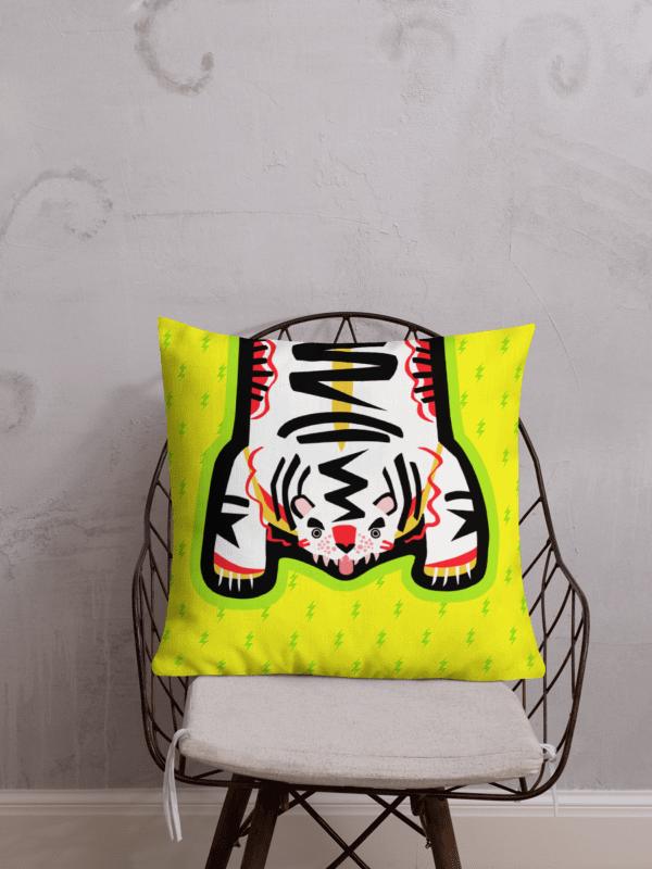 White Electric Tiger on Yellow & Lime - Pillow - 3 Size Choices product image (1)
