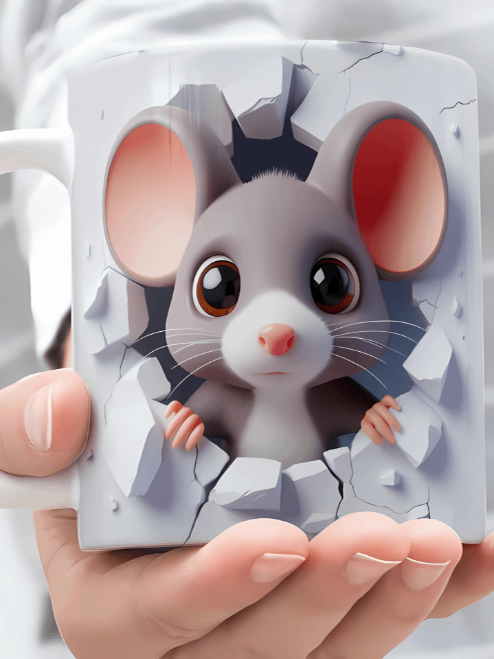 3D Cartoon Mouse Mug Wrap PNG – Playful Sublimation Design for 11oz & 15oz Mugs – Cute Character Bundle – Instant Digital Download product image (1)