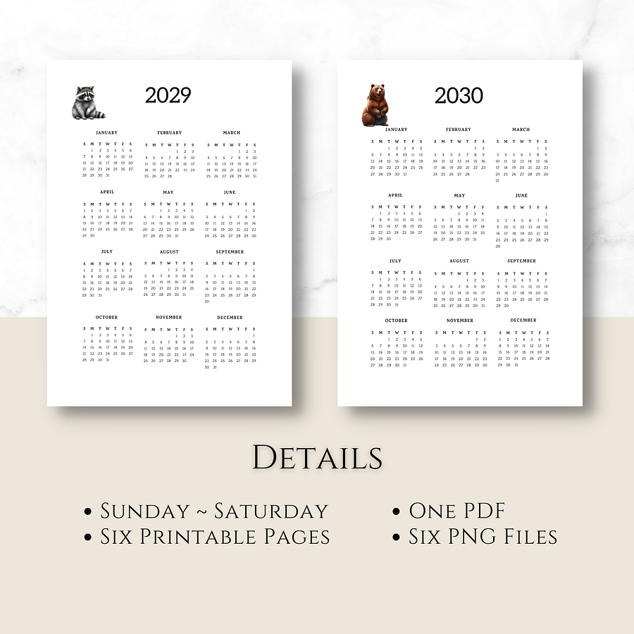 Six-year Printable Calendar Pages: Woodland Creatures product image (8)