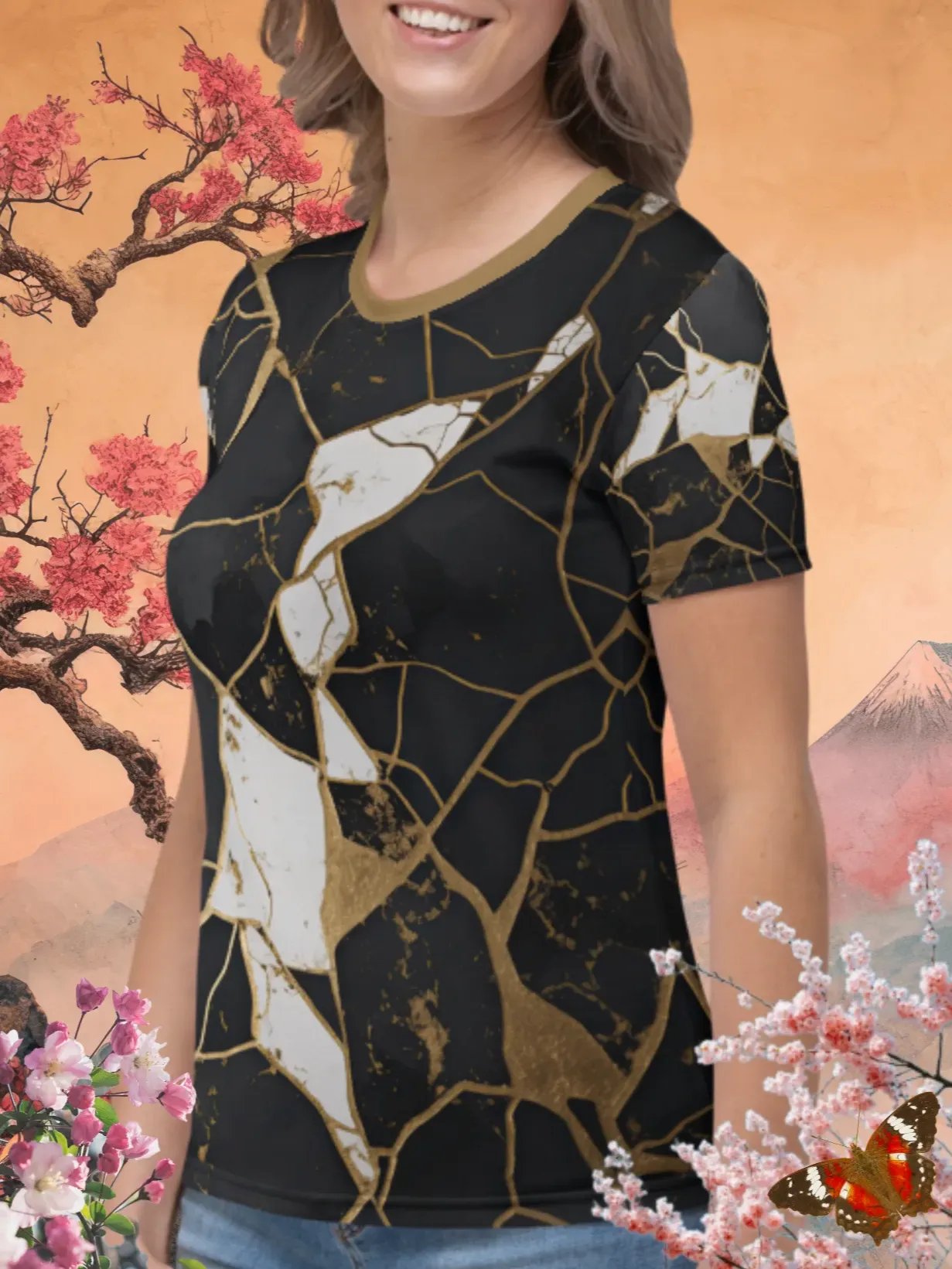 Black, White & Gold Kintsugi Print T-Shirt product image (2)