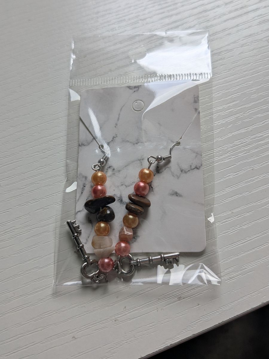Tigers Eye & Key Earrings product image (2)