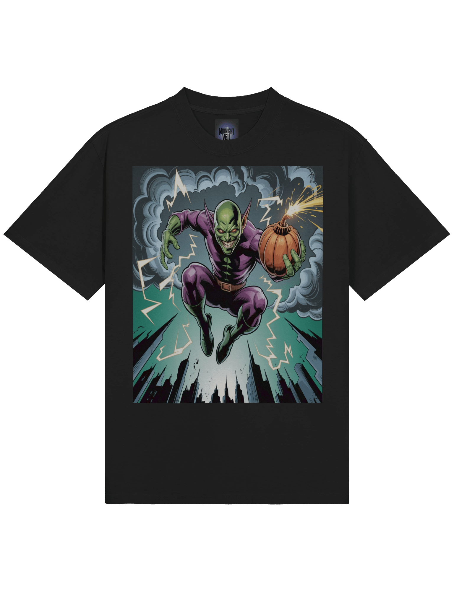 Green Goblin Pumpkin Havoc Oversized Faded T-Shirt – Goblin's Stormy Blitz product image (5)