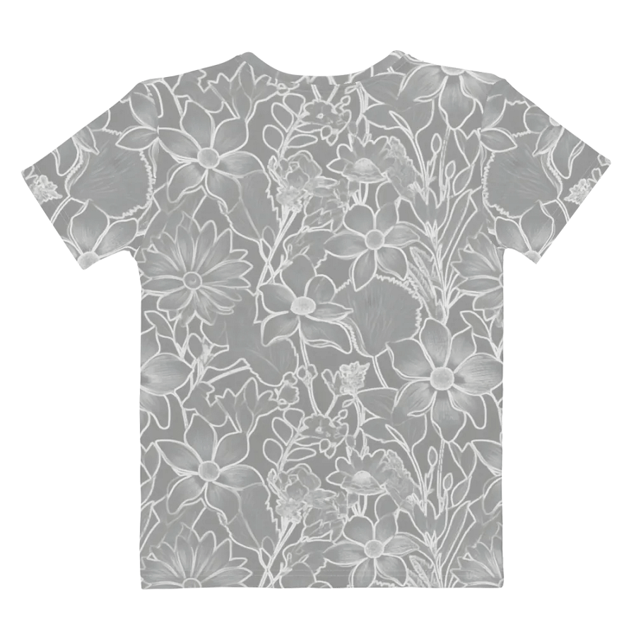 Line art Gray and White Floral/All-Over Print Women's Crew Neck T-Shirt by Sublicolor product image (3)