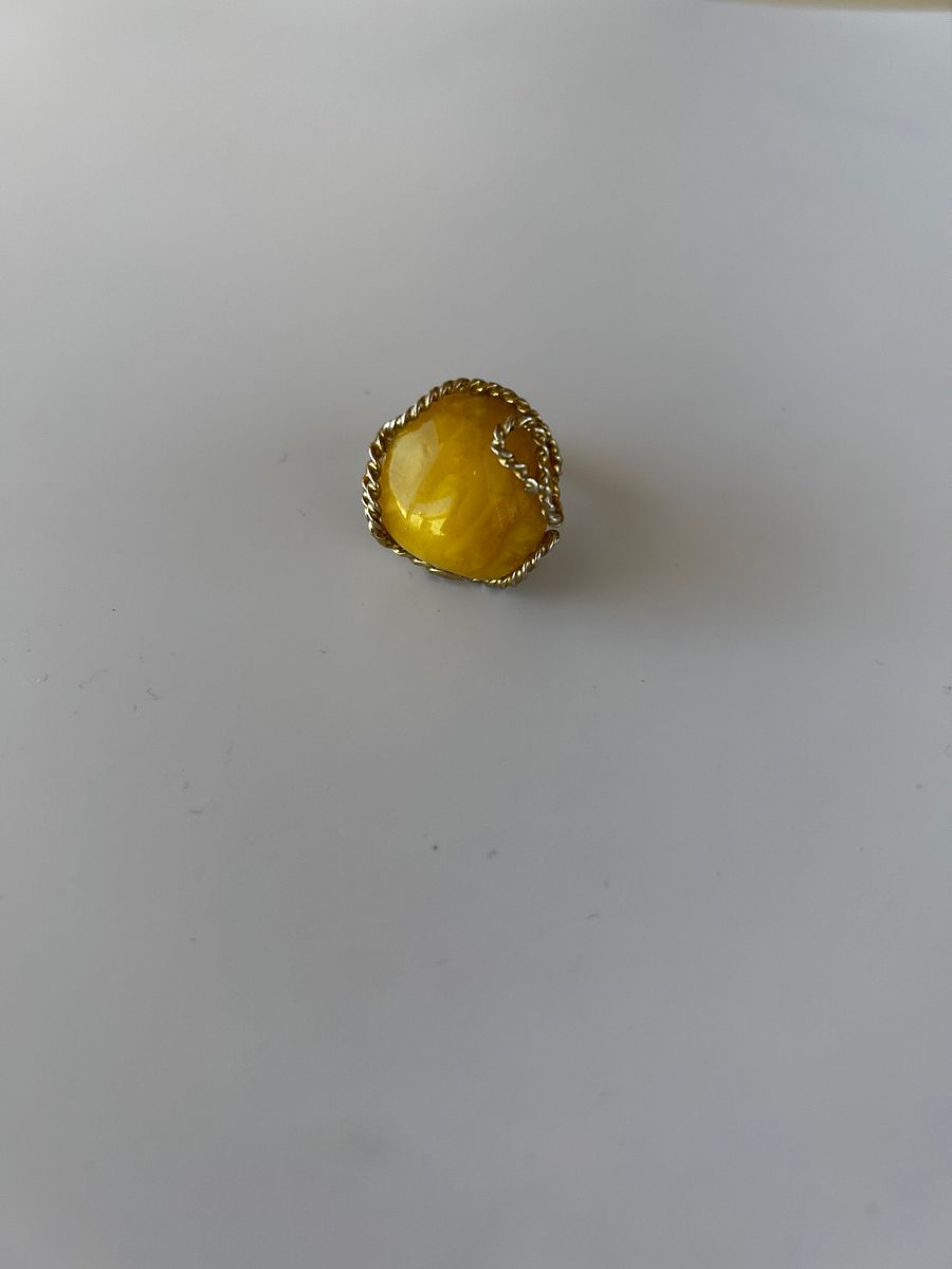 Baltic Egg Yolk Amber 925 Sterling Silver Twisted Swirl Design Adjustable Ring product image (1)