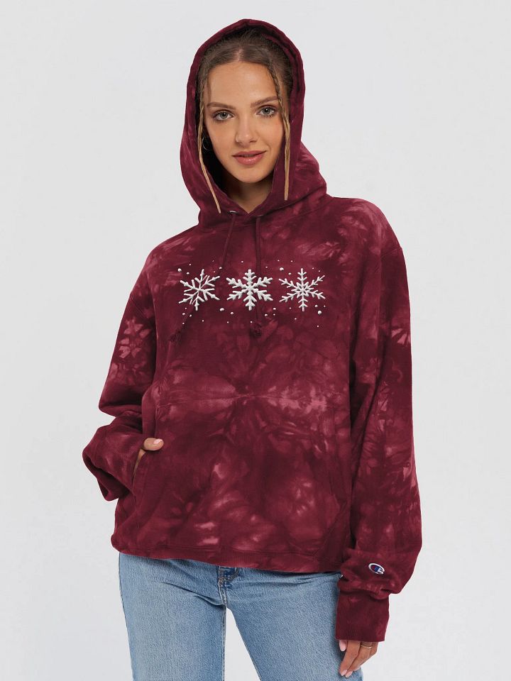 White Snowflakes Embroidered Champion Tie-Dye Hoodie product image (2)