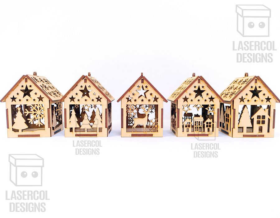 Christmas House Ornaments Set 4 (2 Sizes, 5 Styles) - Laser Cut Files product image (7)