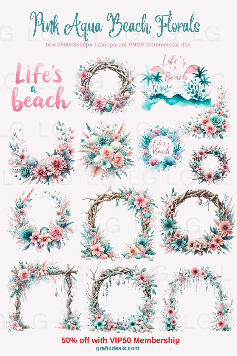 Aqua Pink Floral Graphics Commercial Clip Art plus Zazzle Summer Print on Demand Trends Niche Design Guide product image (4)