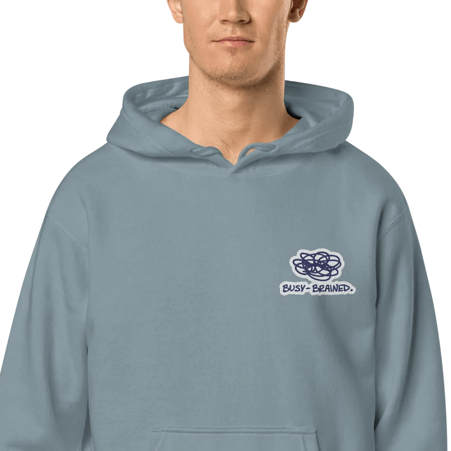 BUSY-BRAINED (L.C. navy bubble design) embroidered pigment hoodie product image (1)