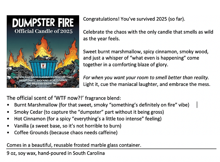 The Official 2025 Dumpster Fire Candle product image (2)