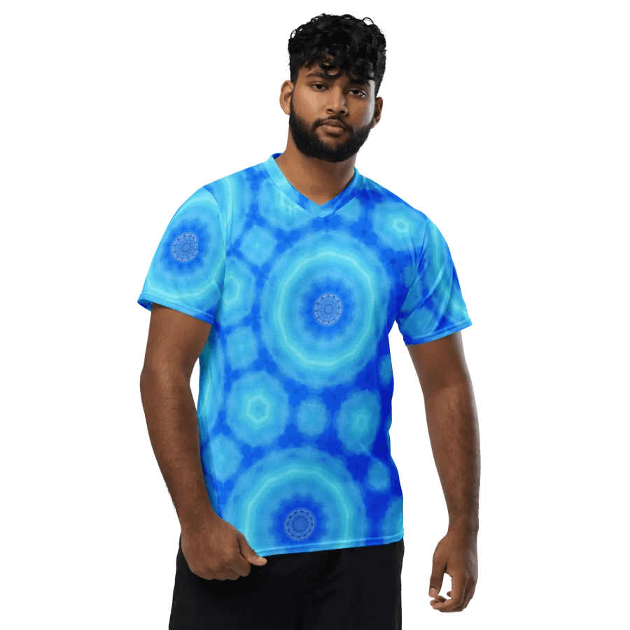 Abstract Circular Pattern in Blues Unisex V Neck Sports Jersey product image (4)