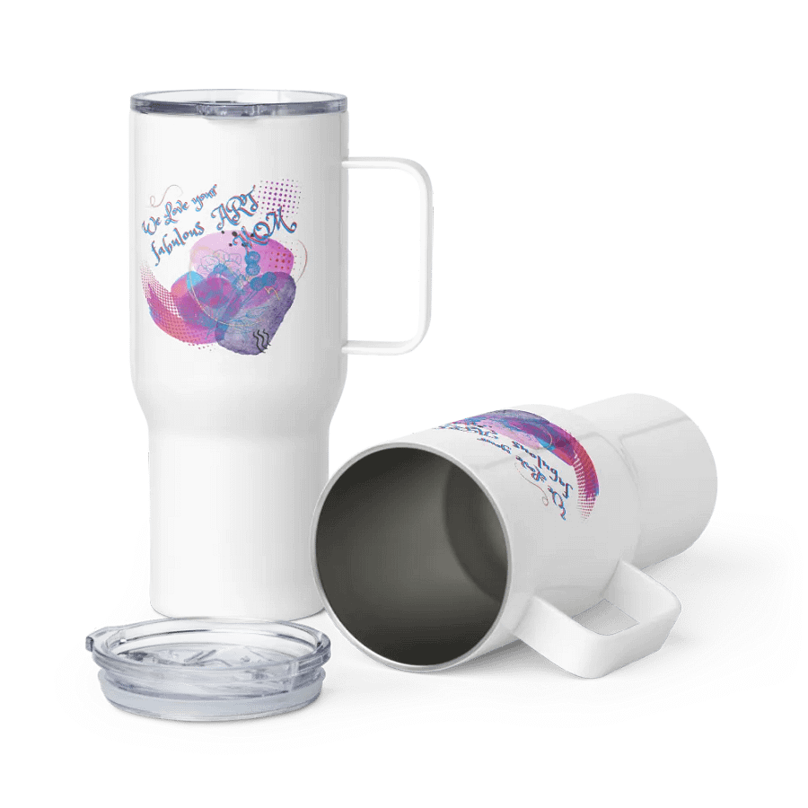 Travel Mug with handle with beautiful arty design, featuring ' Love Your fabulous Art