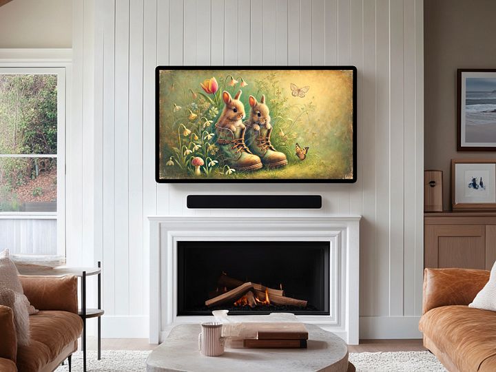 Samsung Frame TV Art, Neutral Spring Easter Bunny Boots Painting, Wallpaper, Screensaver, Digital Download product image (2)