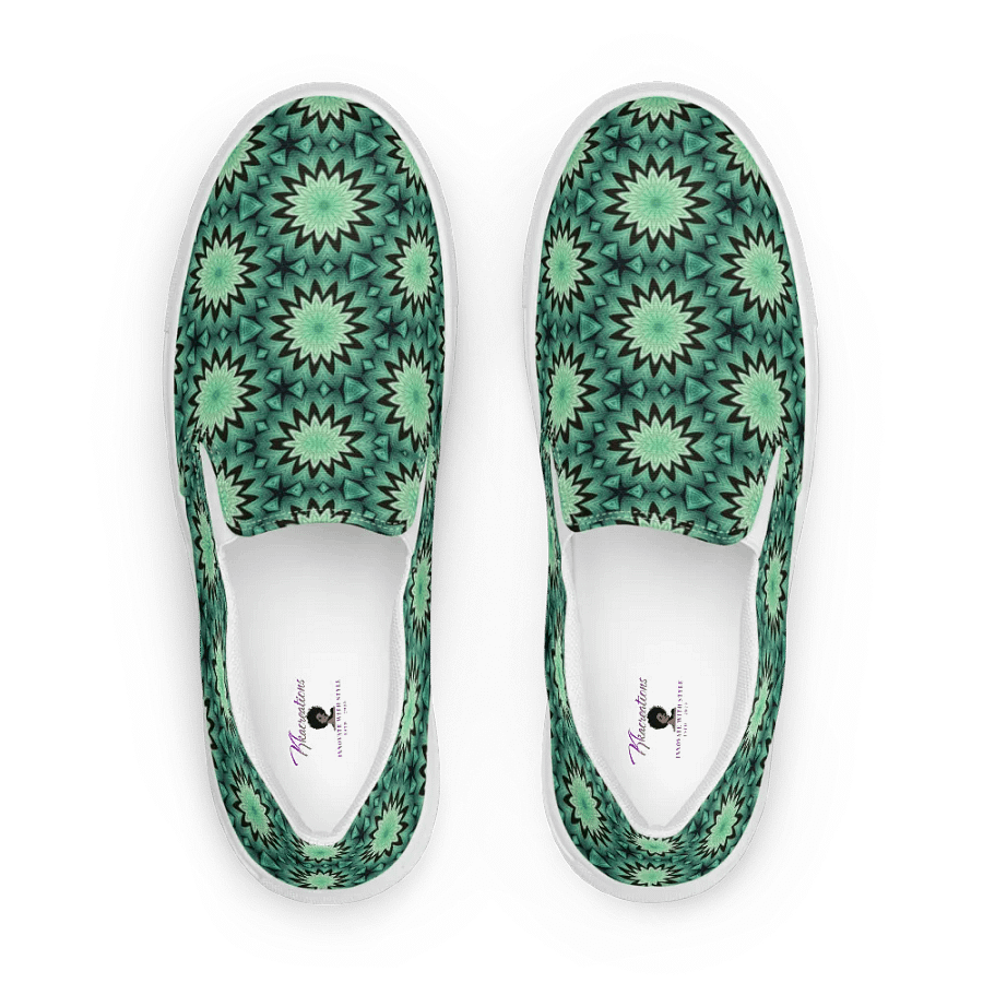 Kaleidoscopic Green Star Women's Slip-Ons product image (3)
