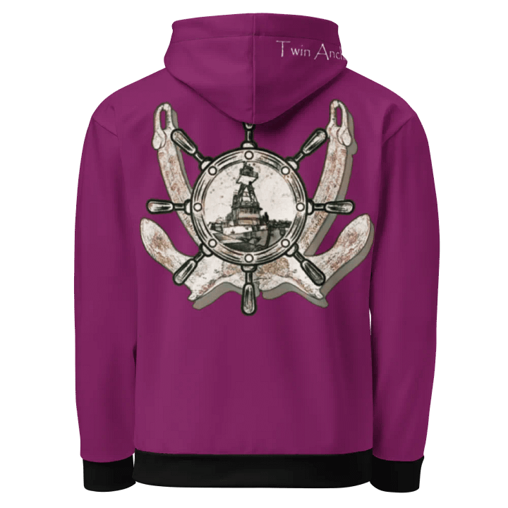 Eggplant Twin anchor ship wheel & Tug CE Hoodie product image (1)