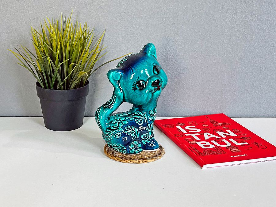 Ceramic handmade turquoise cat (big), Turkish decor — handmade pottery, handmade ceramic, home decor, handmade gift, Turkish ceramic product image (4)