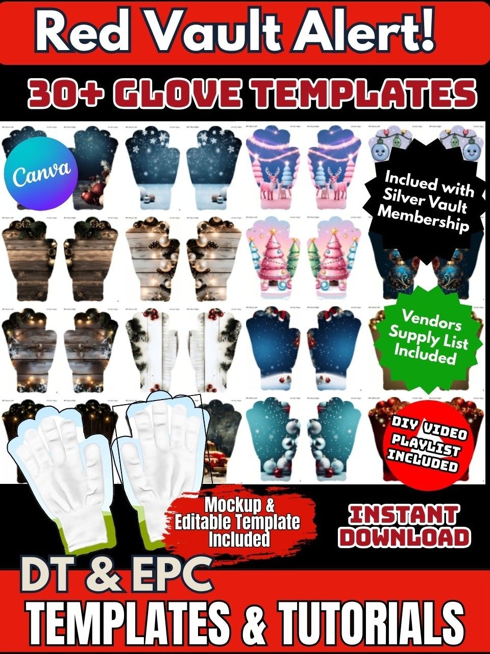 30 Plus DT and EPC Crafters Holiday Sublimation Glove Templates product image (1)