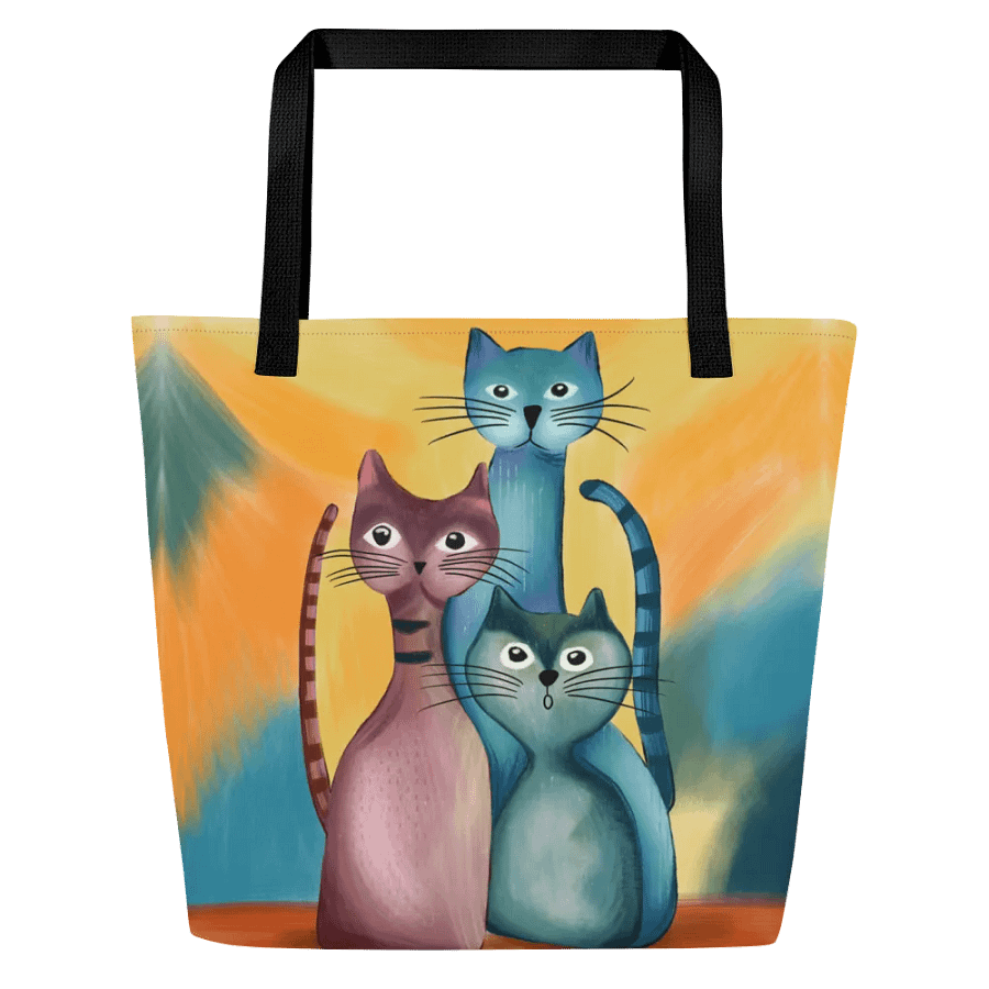 Handdrawn Cat Lover Abstract Colorful Three Cats Tote Bag product image (2)