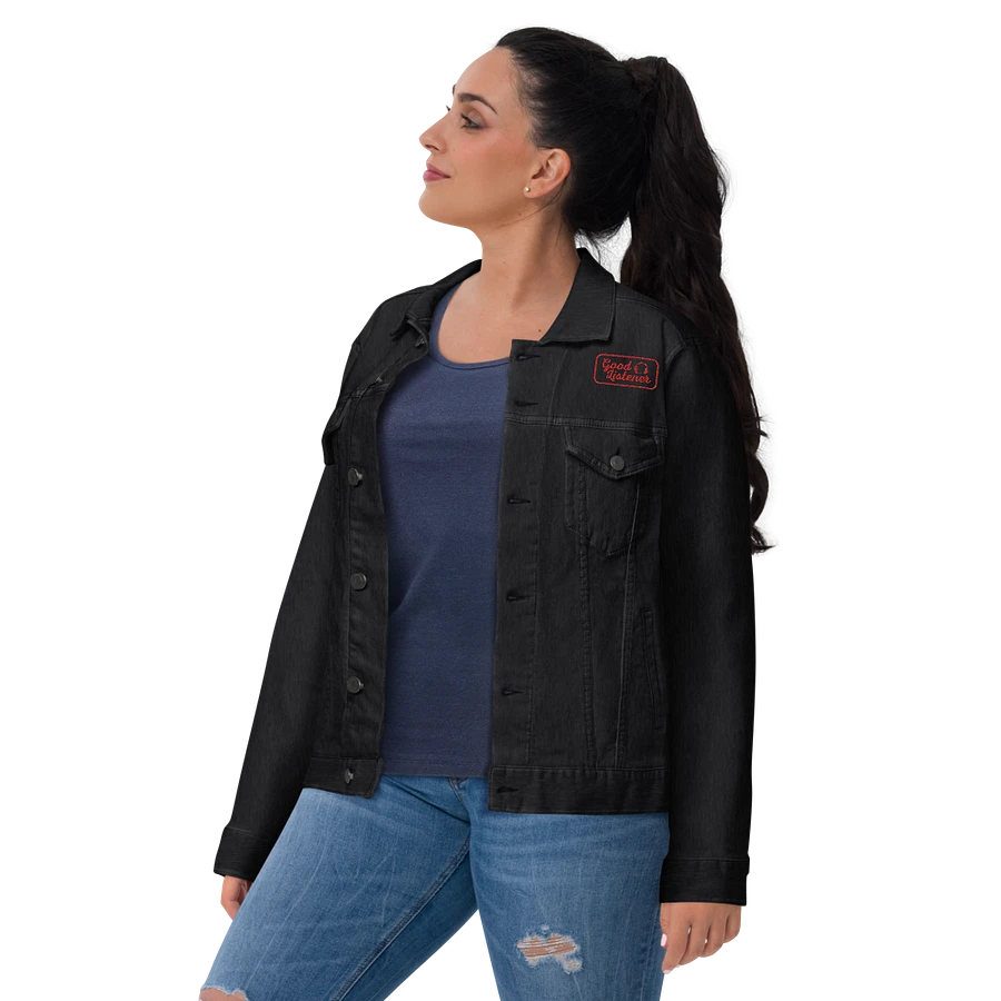 Good Listener Logo Embroidered Jean Jacket - Black and Red product image (24)