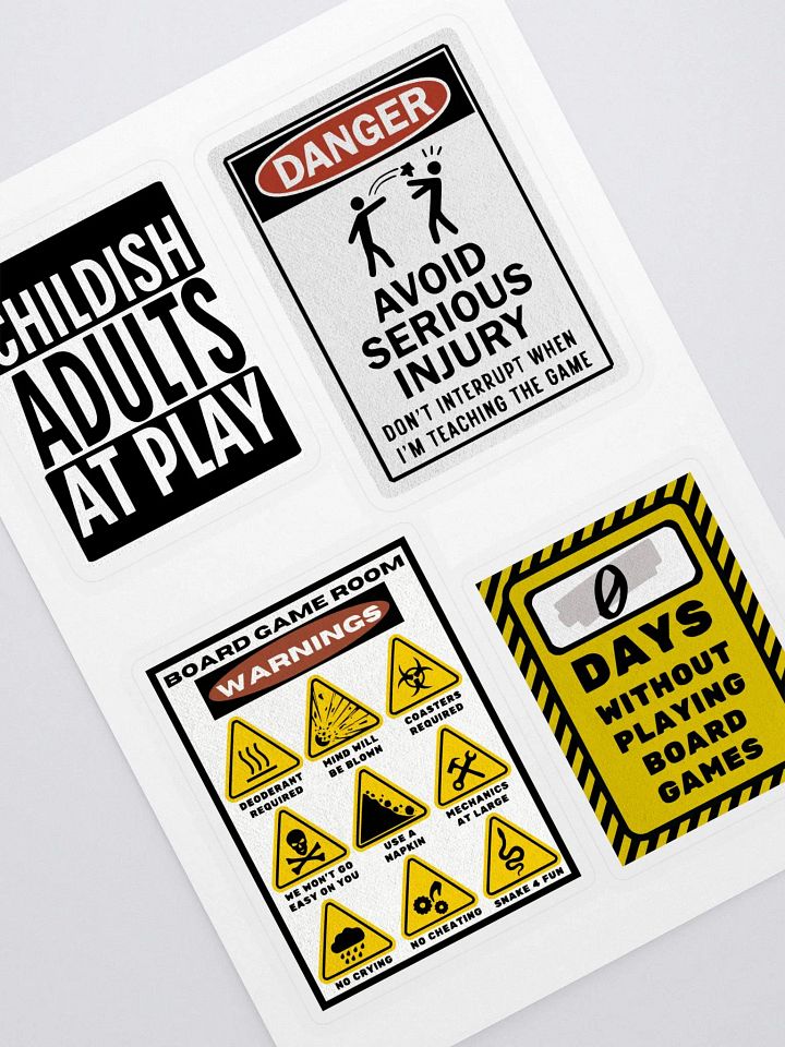 Warning Sign Kiss Cut Sticker Sheet for Board Gamers product image (1)