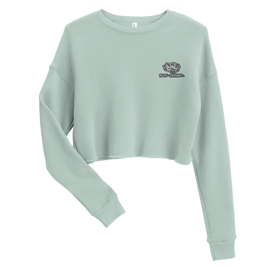 BUSY BRAINED (B&W lined design) embroidered fleece crop crew product image (54)