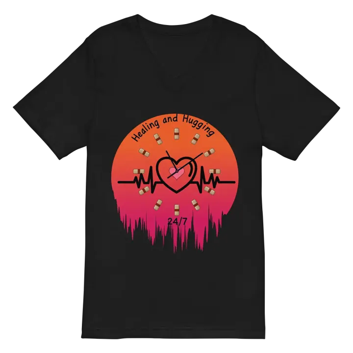 Healing and Hugging Clock Heart V-Neck Tee product image (3)