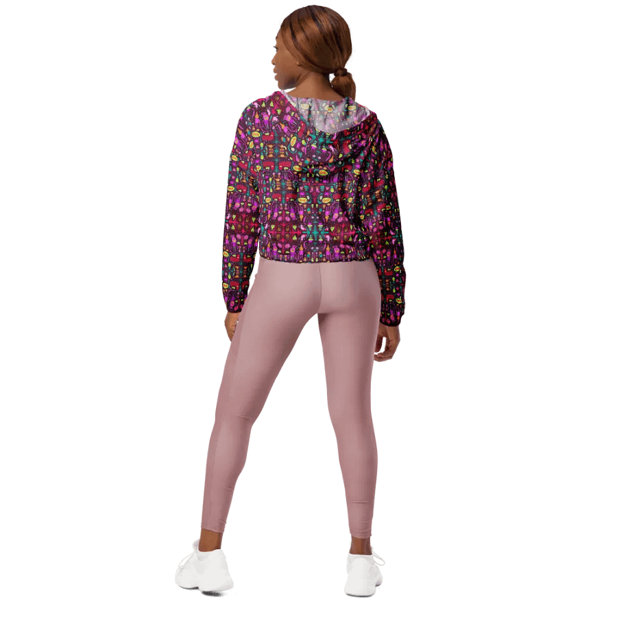 Abstract Darker Doodle Creatures Ladies Cropped Wind Breaker product image (8)