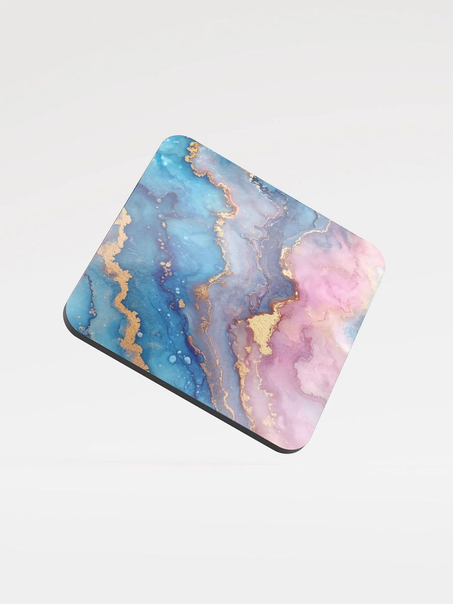 Blue Pink and Gold Alcohol Ink Glossy Cork Coaster by Treasure Pie product image (3)
