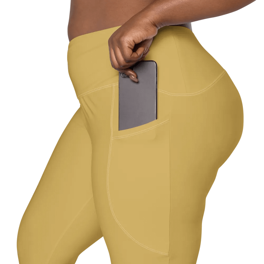 Plain Medium Dark Yellow Light Summer Women's High Waisted Premium Crossover Leggings with Pockets by Treasure Pie product image (9)