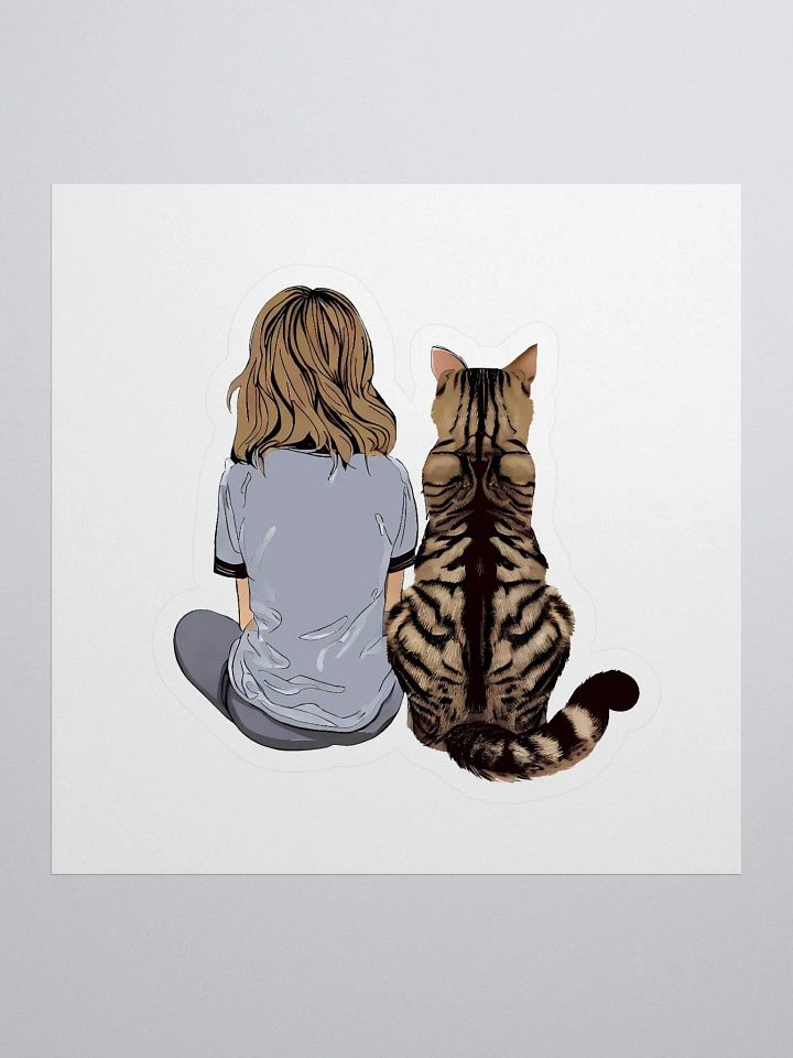 A Girl and her Giant Tabby Cat Kiss Cut Sticker product image (1)