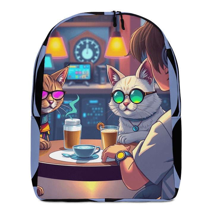 Minimalist Backpack - Chill Mode: Futuristic Cats & Coffee Vibes product image (1)