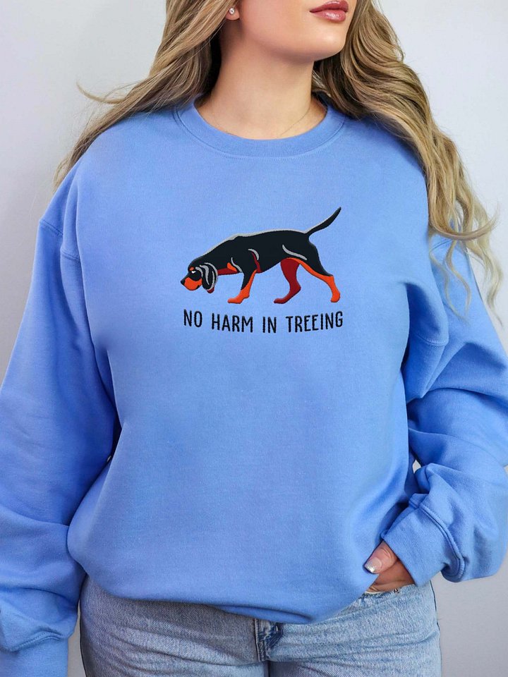 No Harm in Treeing Sweatshirt (Embroidered) of a Black & Tan Coonhound product image (2)