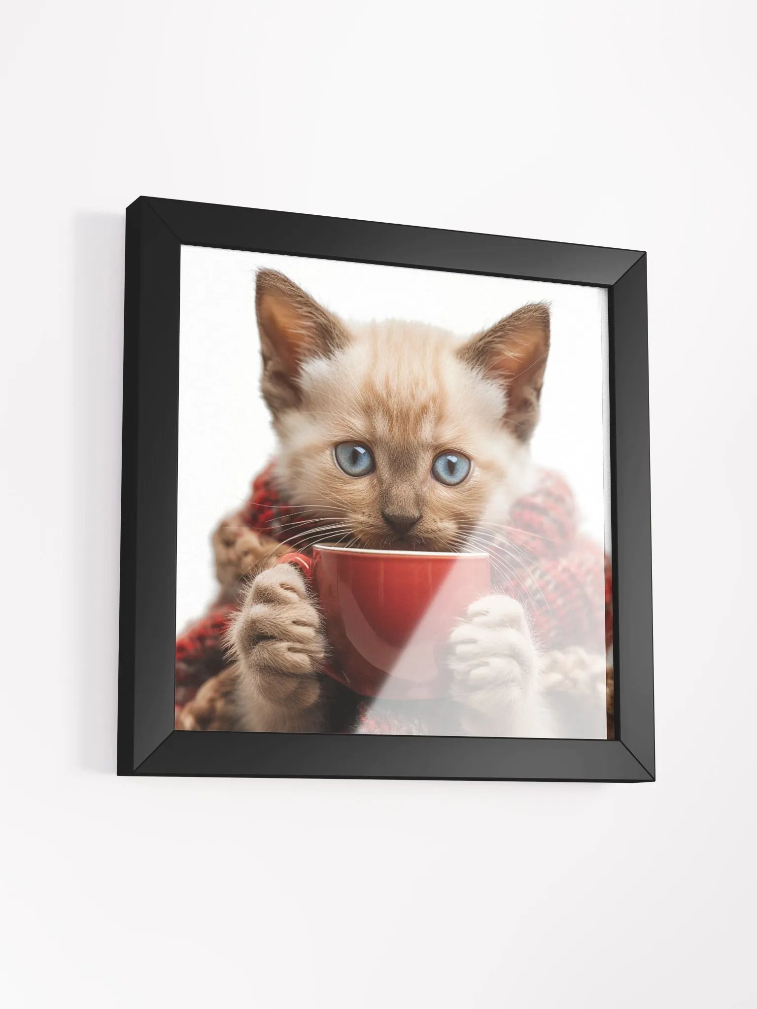 Coffee Lover Cute Blue Eyed Kitten Framed Wall Art product image (4)