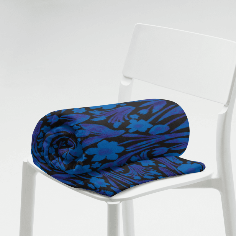 Spring Garden in Royal Blue on Black – Elegant Floral Throw Blanket product image (9)