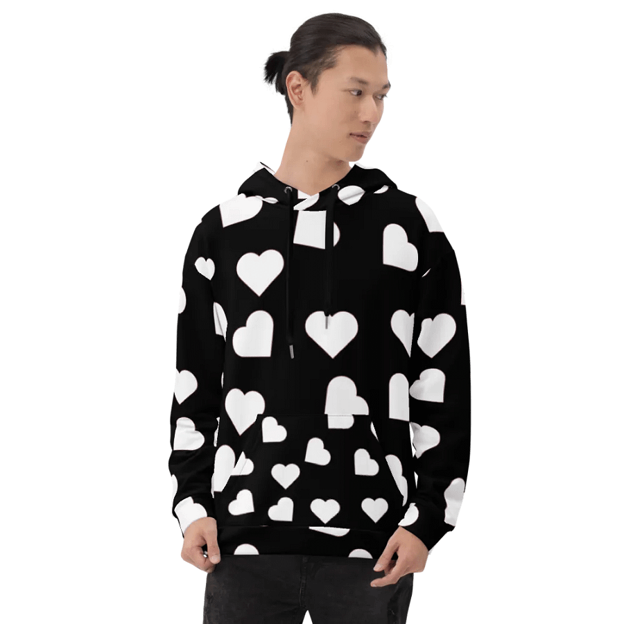 Love Pattern 5 Black and White Unisex Pull Over Hoodie product image (8)
