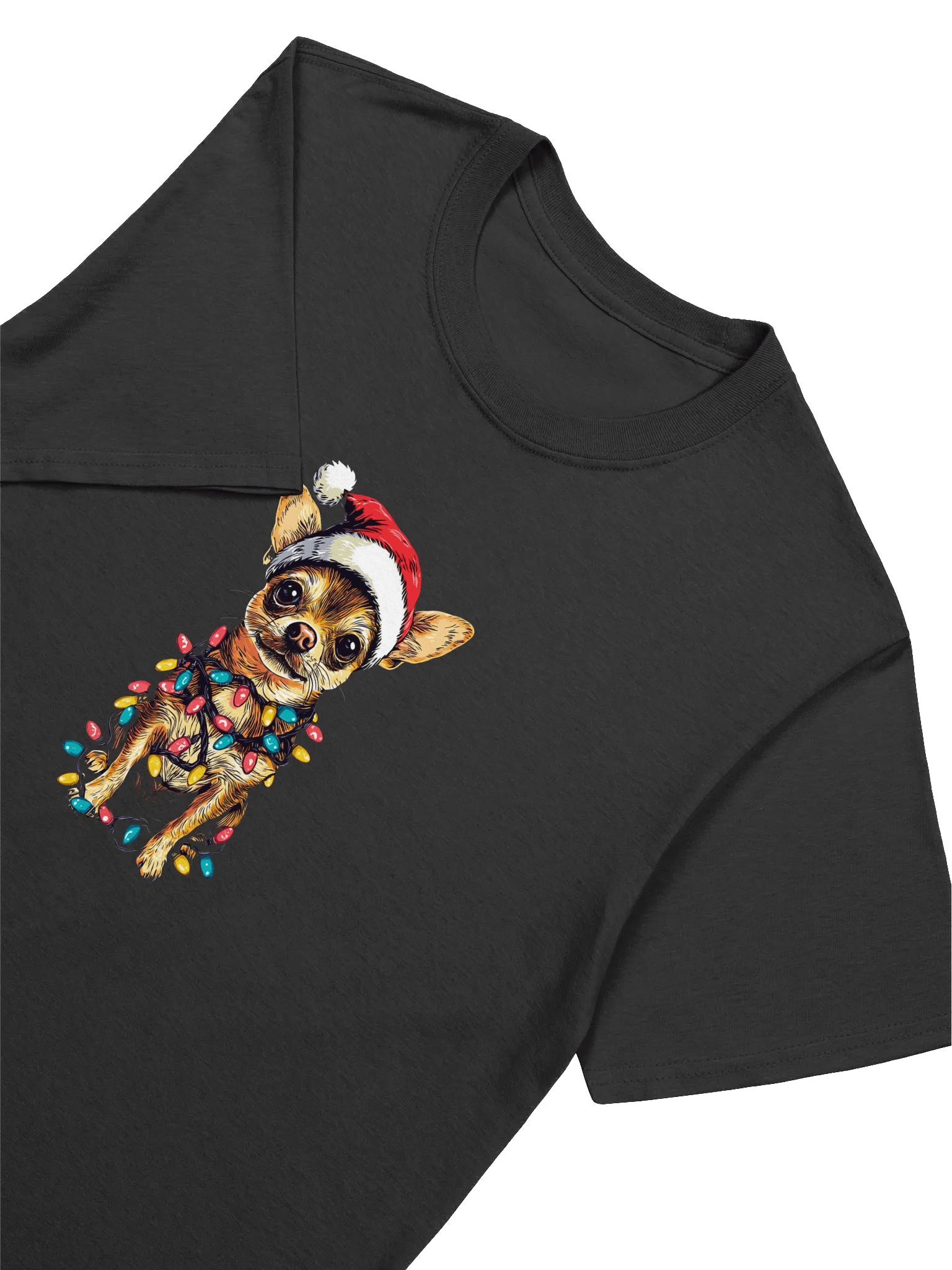 Cute Santa Chihuahua Tangled In Colorful Christmas Lights Unisex Christmas T-Shirt product image (12)