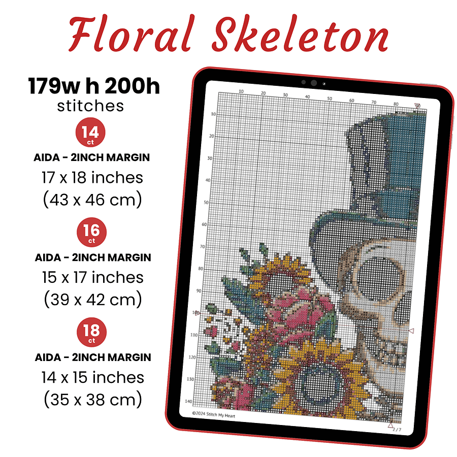 Floral Skeleton Cross Stitch Pattern product image (2)