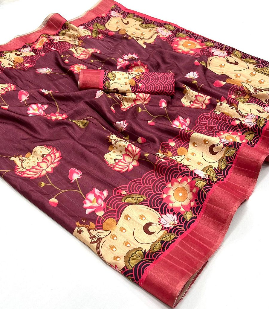 Soft Handloom Silk beautiful kalamkari flowers Print Designer Saree product image (9)